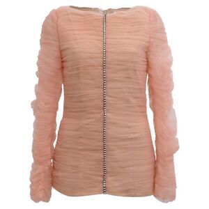 Khaite Vienna Crystal-Embellished Pleated-Tulle Top in Pink Polyamide